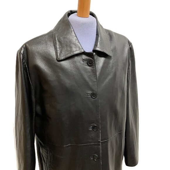Vintage Black Leather Car Coat with Zip-in Faux Fur Lining 3/4 Length 90s - Picture 2 of 12
